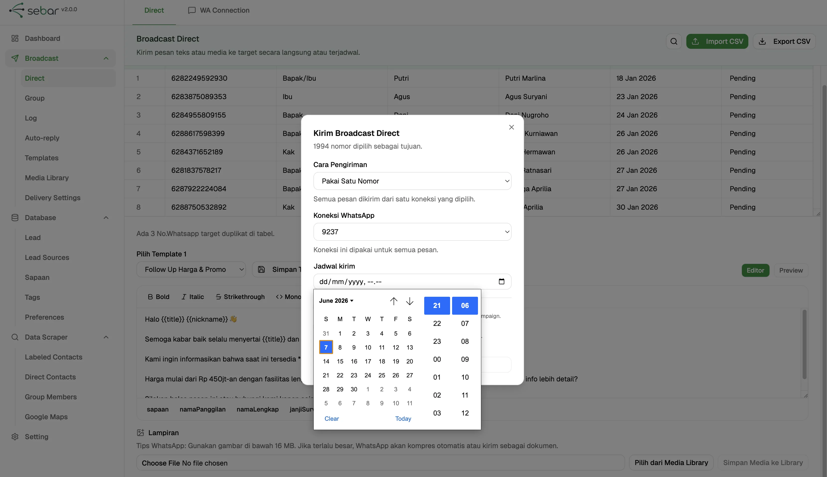 Penjadwalan Broadcast Dashboard
